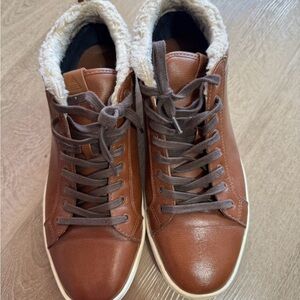 Also Men's Brown Leather Lace-Up High-Top Sneakers with Sherpa Collar size 11